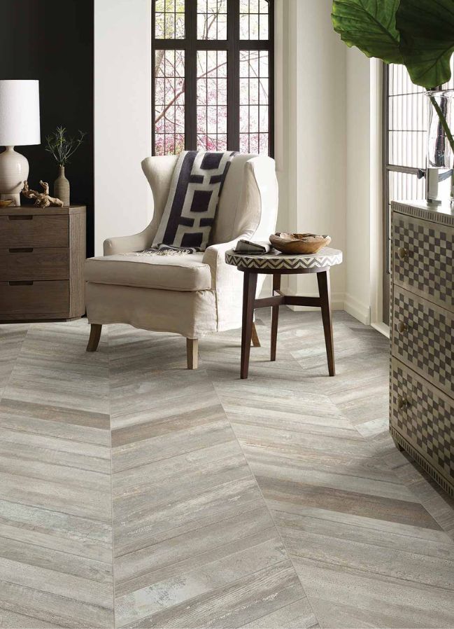 wood look tile flooring in a Eugene OR living room