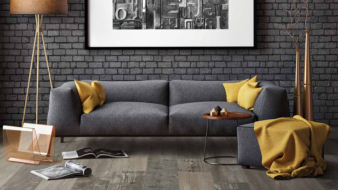 Luxury vinyl flooring in a living room.